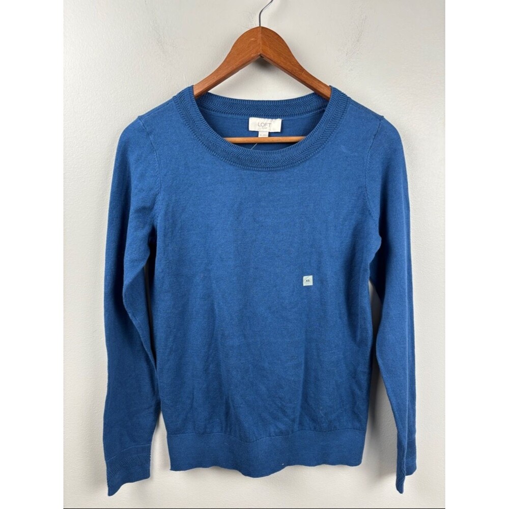 NWT LOFT Women's Scoopneck Crew Sweater - Blue XS cotton